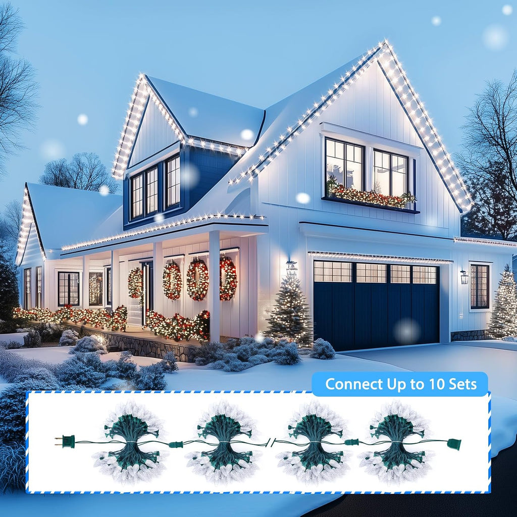 2 Pack Total 132ft 200LED Outdoor C9 LED Christmas String Lights, Plug-in Connectable Waterproof Roofline String