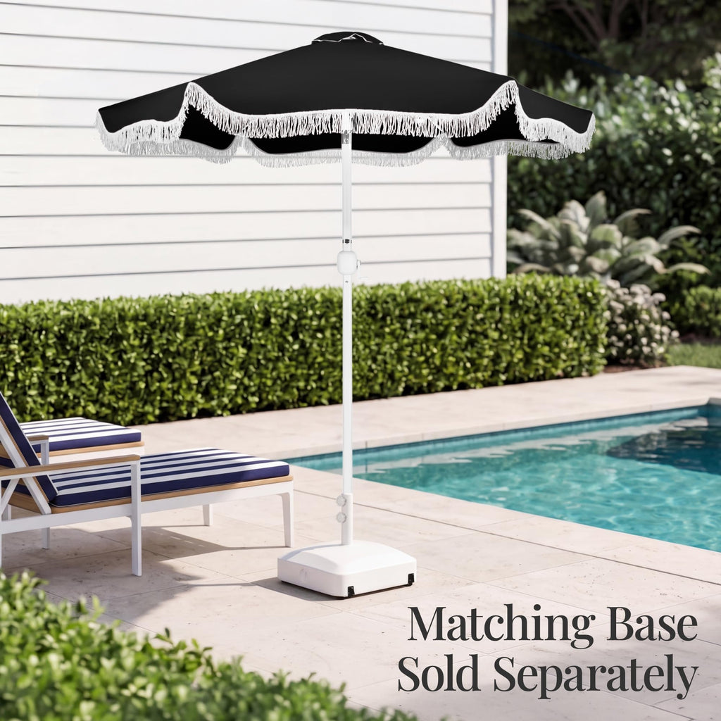 7.5ft Fringe Market Patio Umbrella - Outdoor Boho Tassel Sunshade for Table, Pool, Deck, Backyard - UPF50+, Easy