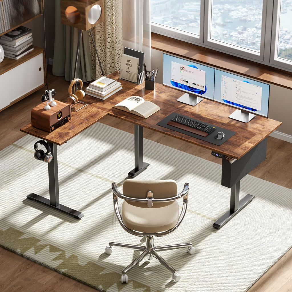 63" L Shaped Standing Desk Height Adjustable Memory Presets