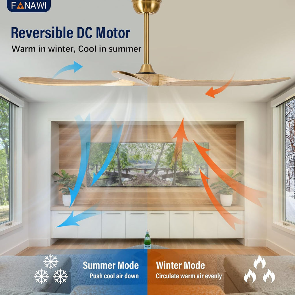 Inspired Maverick Style 84" wood ceiling fan, Brass Gold