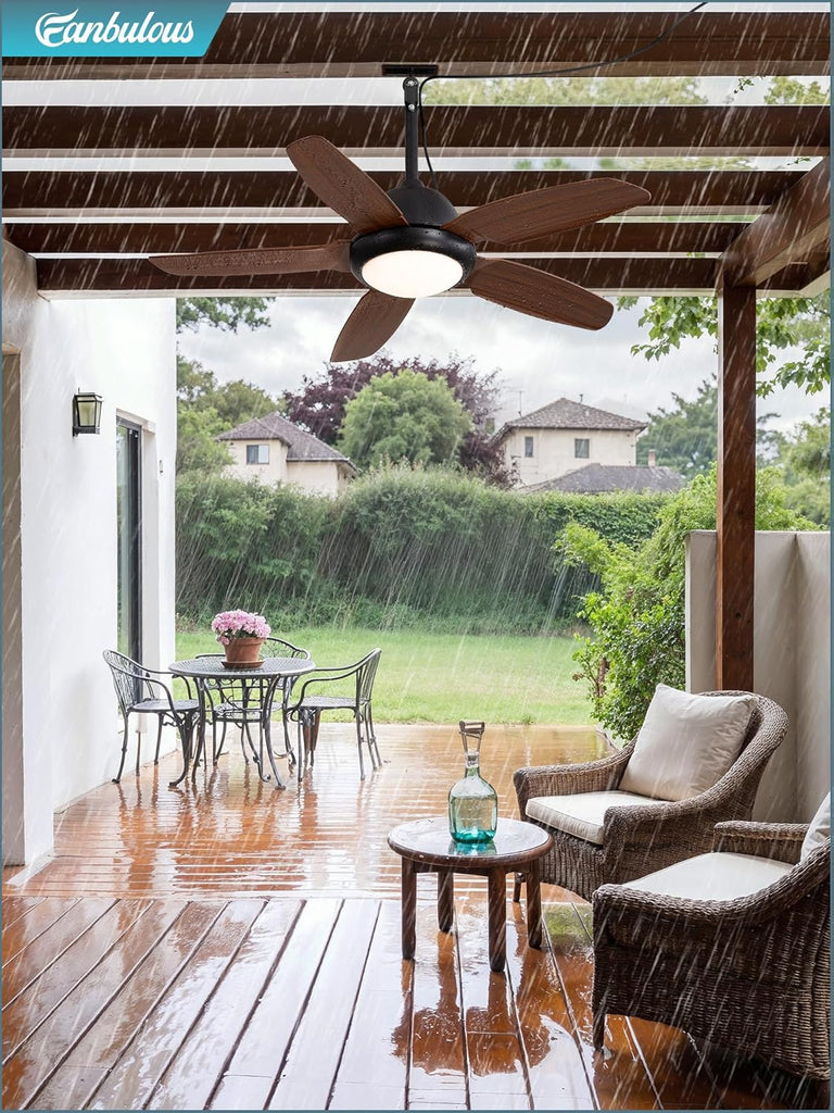 42 Inch Wet Rated Outdoor Ceiling Fan with Lights and Remote,IP65 Hanging Gazebo Fan with 3CCT 6-Speed DC Motor,Brown Waterproof Plug in Ceiling Fan with Cord for Patios Porch Pergola Pavilion A101-B0DPHJ4BPS