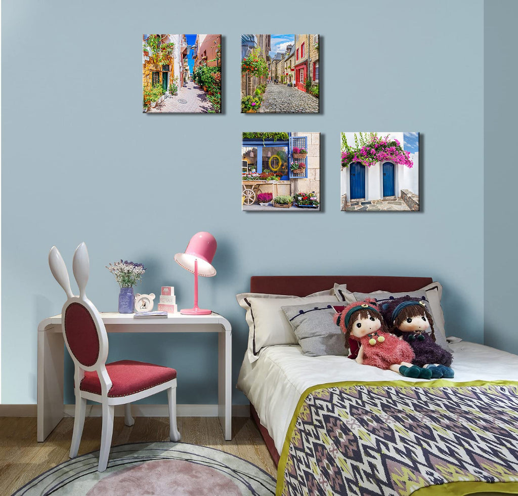 Italy Tuscan Wall, Colorful Nature Scenic Framed Pictures Canvas Prints, Modern Town Street Artwork Paintings Wall