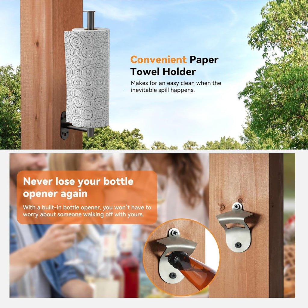 Modern Shade Cedar Wood Outdoor Bar with Shelves & Paper Towel Holder, Grill Gazebo with USB and USB-C Charging Ports