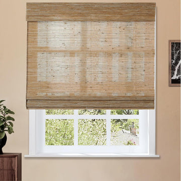 Natural No Drill Cordless Jute Roman Shade Customized Light Filtering Blackout Roman Blind Roman Window Shade for Windows, Bark, 1 Piece