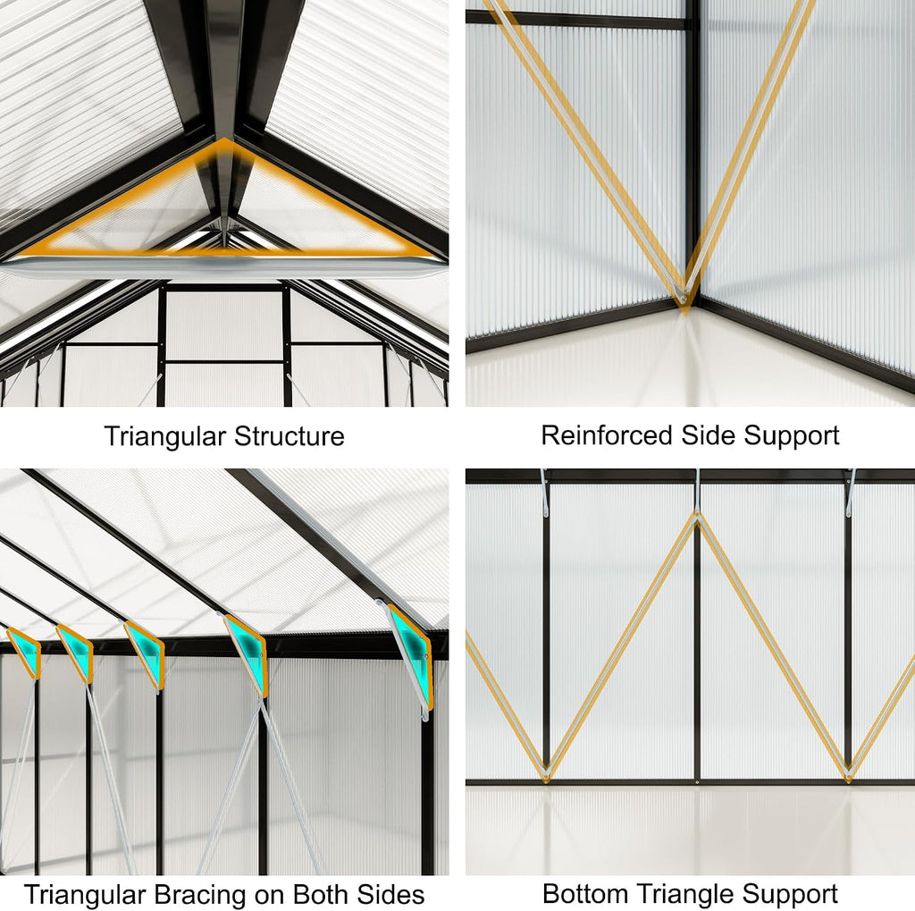 8X10 FT Walk-in Greenhouse, Heavy Duty Large Greenhouses for Outdoors | Aluminium Frame Polycarbonate Garden