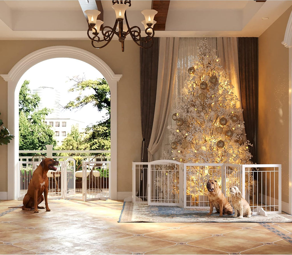 96-inch Extra Wide 30-inch Tall Dog gate with Door Walk Through, Freestanding Pet Gate for Halls, Stairs & Home, Pet