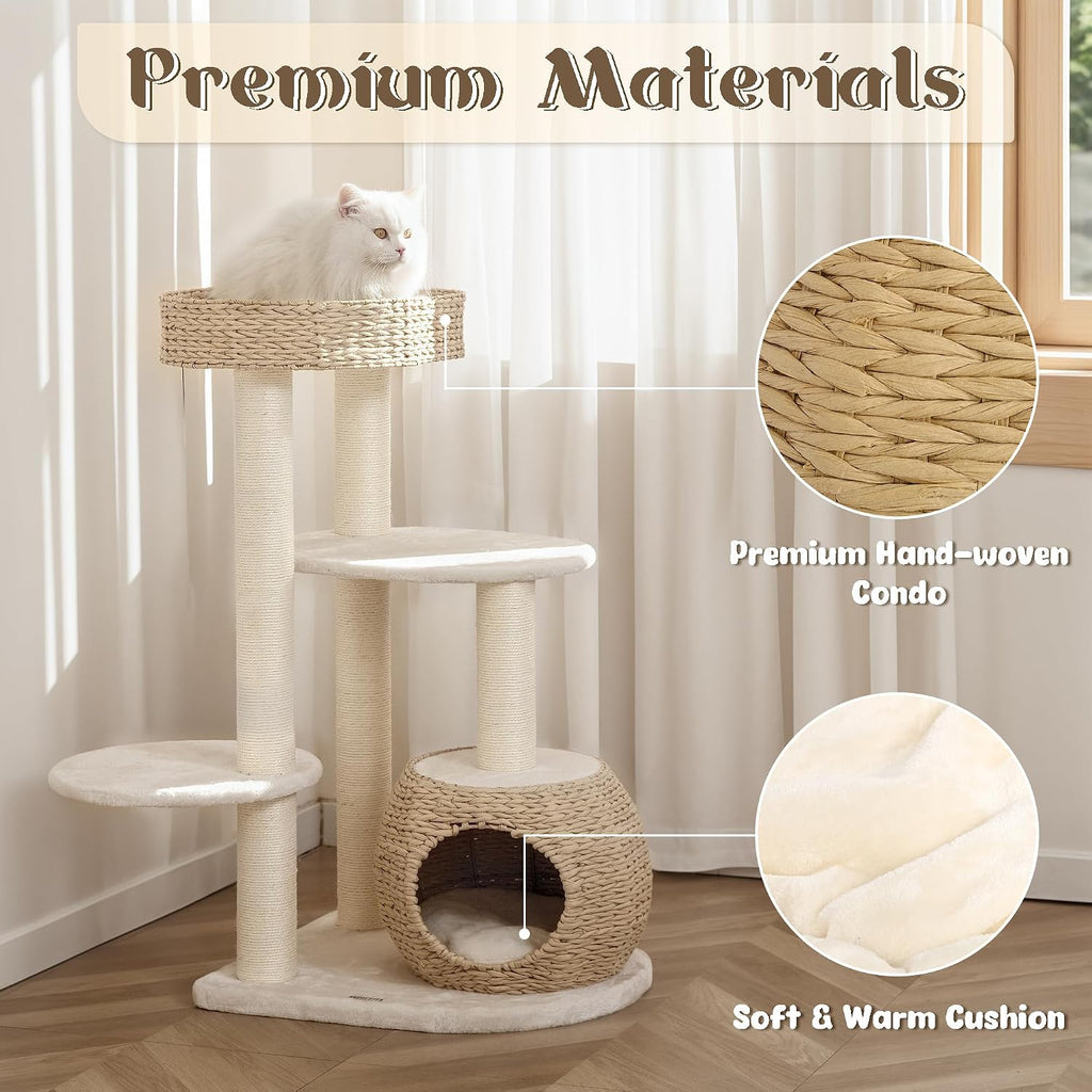 Modern Cat Tree, Hand-Woven Condo & Top Perch, cat Houses & Condos