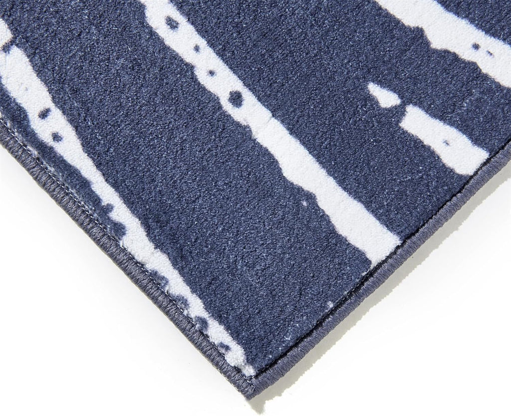 Modern Contemporary Area Rugs Navy Blue Washable, Ultra Thin Abstract Swirl Stripes Ocean Wave Minimalist Indoor