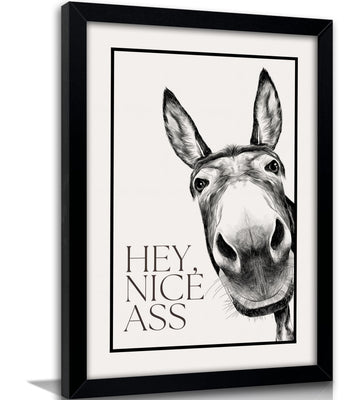 Framed, Funny Animal Bathroom Wall Art, Humorous Donkey Canvas Wall Decor Black and White Bathroom Print Painting