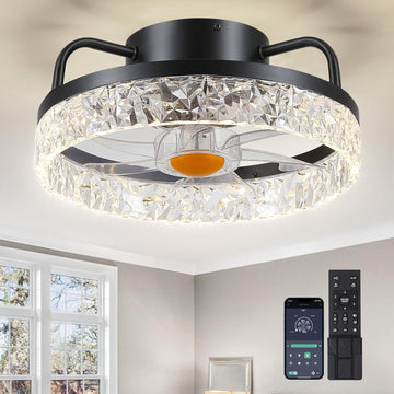 13" Ceiling Fans with Lights - Flush Mount Low Profile Ceiling Fan Lights with Remote/APP, 6 Speeds 3CCT, with 7 ABS Reversible Blades, Modern Bladeless Fan Light for Indoor Bedroom A101-B0DBZKCNXL