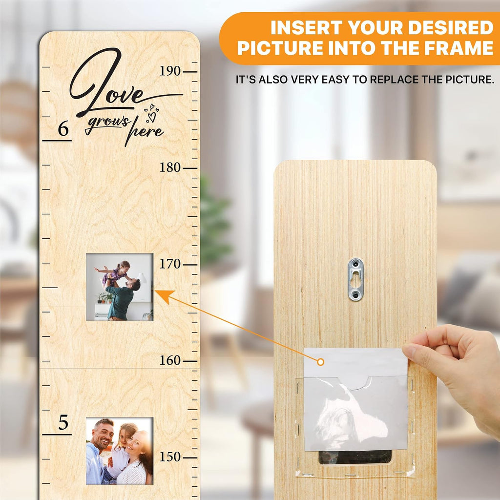 Wooden Growth Chart for Kids with Picture Frames, Boys, Girls | Height Growth Chart for Wall, Measuring Chart | Kids