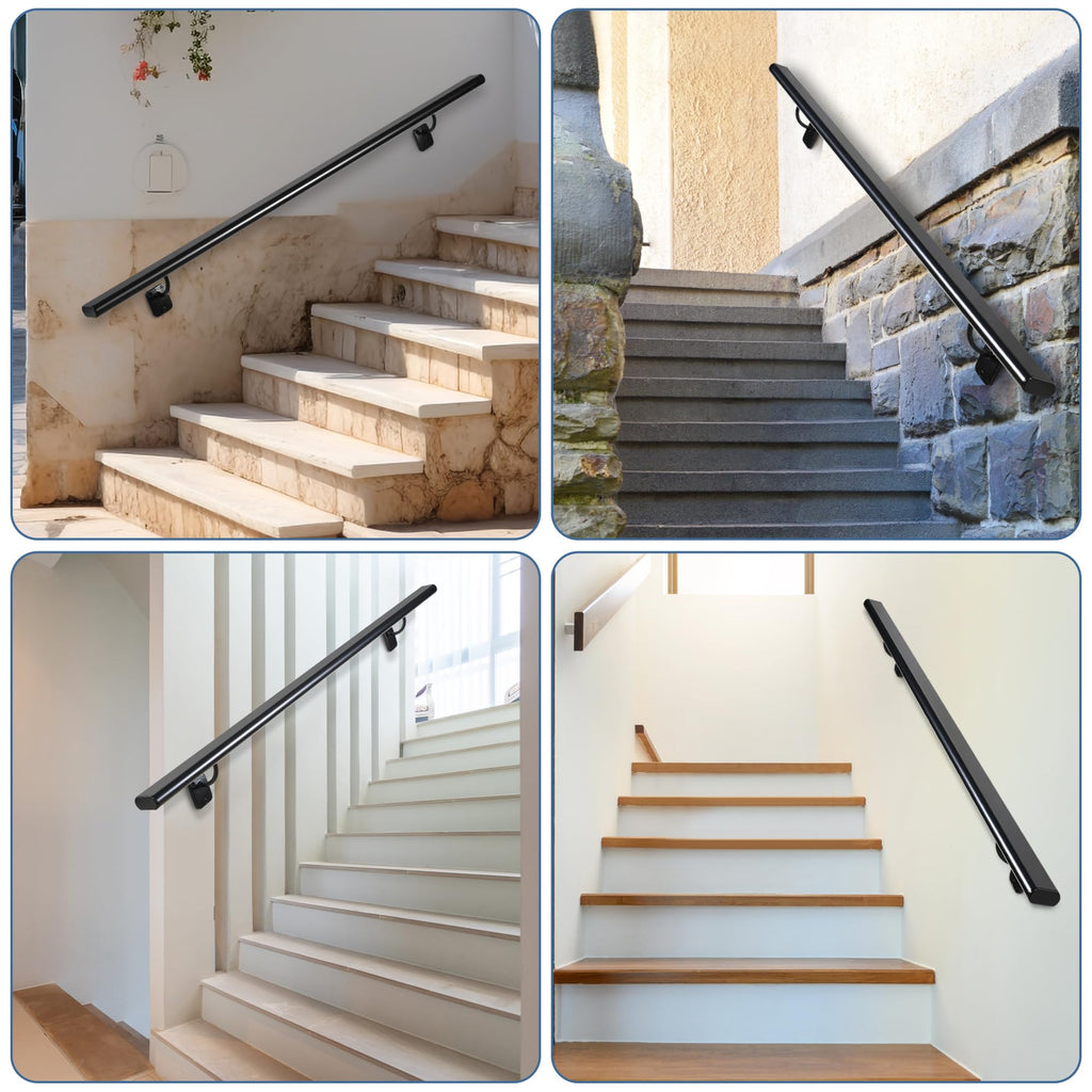 Industrial Stair Handrail Wall-Mounted Hand Rails for Indoor Stairs Black Pipe Stair Railing Indoor Metal Hand Rail
