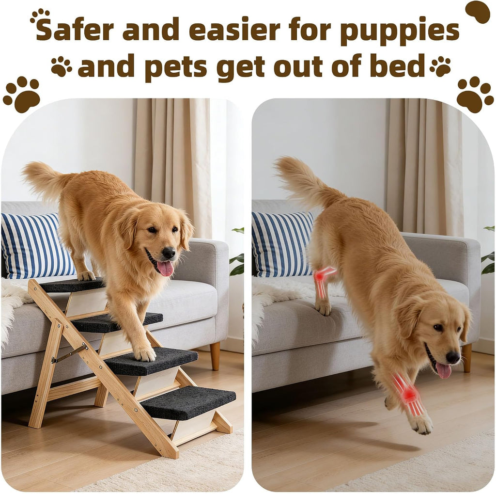 Wood Pet Stairs, 4-Step Dog Stairs for Beds, Couches & Cars, 25" H