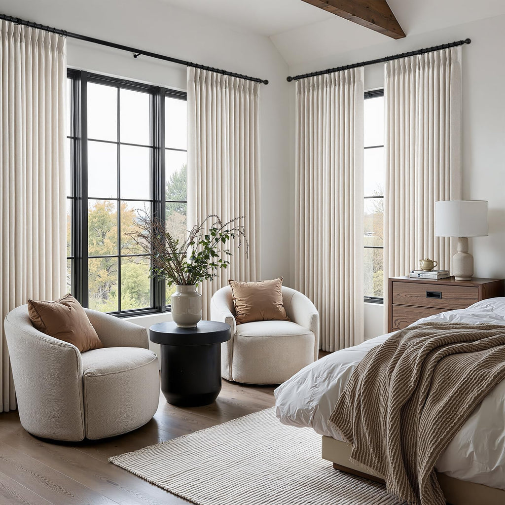 Oatmeal Pinch Pleated Linen Curtains 84 Inch 2 Panels Living Room