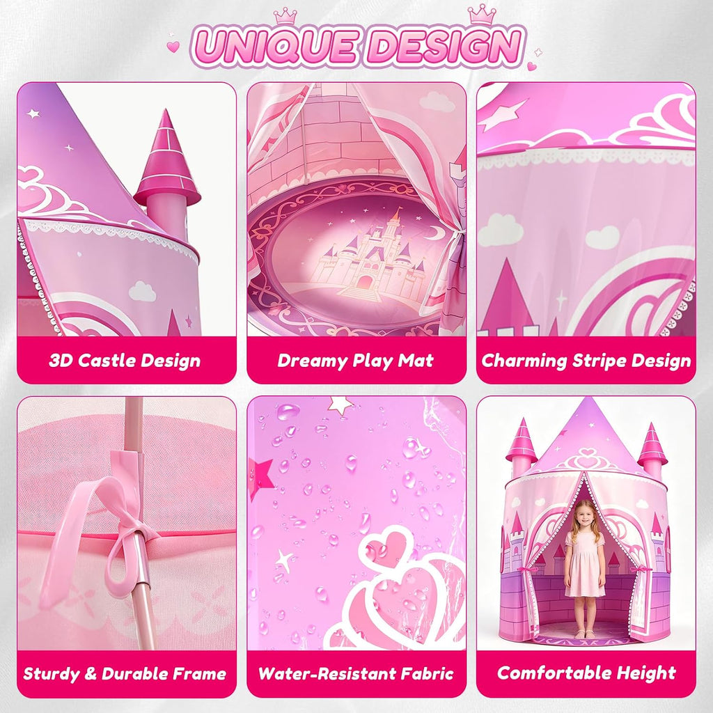 Princess Tent Girls, Kids Castle Play Tent, Large Indoor Playhouse, 64.2" H