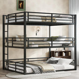 Heavy Duty Triple Bunk Bed, Queen Over Full XL Over Queen 3 Bunk Beds with Ladders