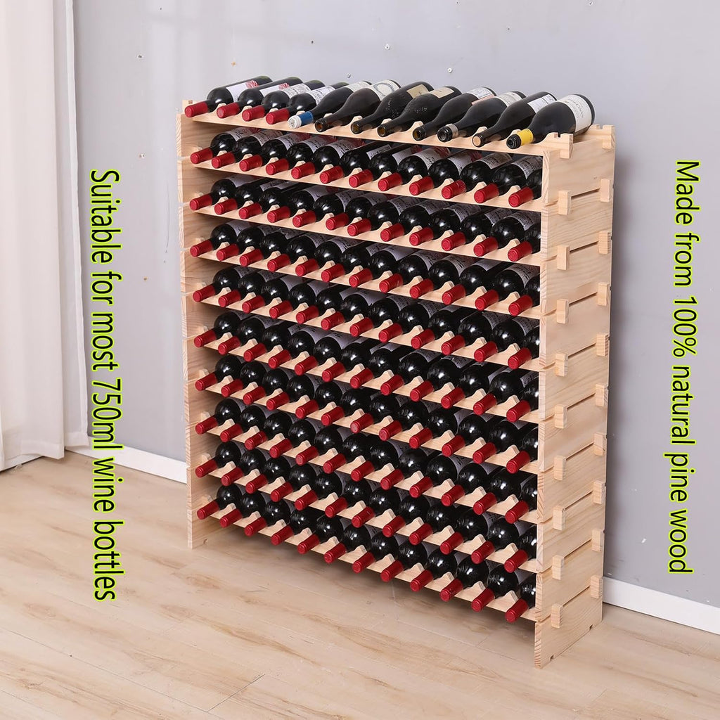 Freestanding Wine Rack Cabinet Floor Standing 120 Bottle Pine Stackable Storage Modular Wine Rack Display Stand