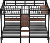 Queen Over Twin Over Twin Bunk Bed with Shelf and Stairs, Heavy Duty Triple Bunk Beds with Safety Guardrails