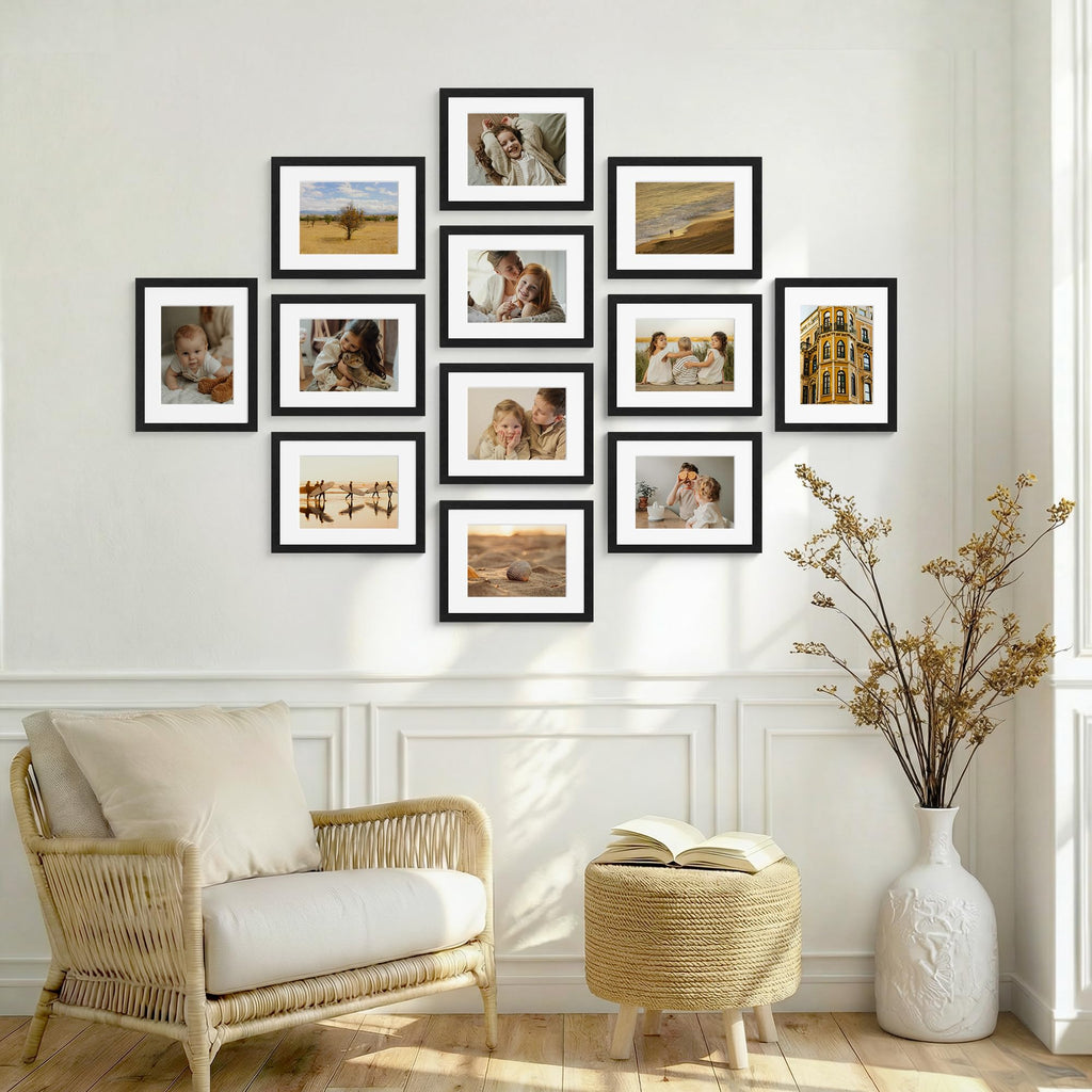 8.5x11 Picture Frames Set of 12 for Wall Mount or Tabletop, Black