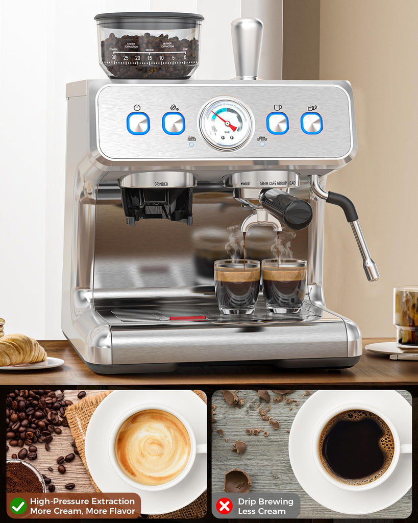 20 Bar Espresso Machine with Grinder & Milk Frother-Pro