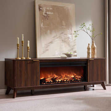 70" Fluted Fireplace TV Stand with 36" Electric Fireplace, Dark Walnut