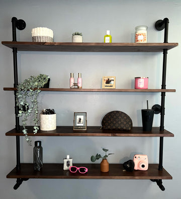 Industrial Pipe Wall Shelves Pipe Shelving with Real Wood Plank 48 Inches