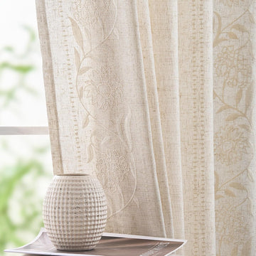 Winslow Linen Curtains for Bedroom 84 Inches Length Embroidered Bordered Floral Curtains for Living Room Farmhouse