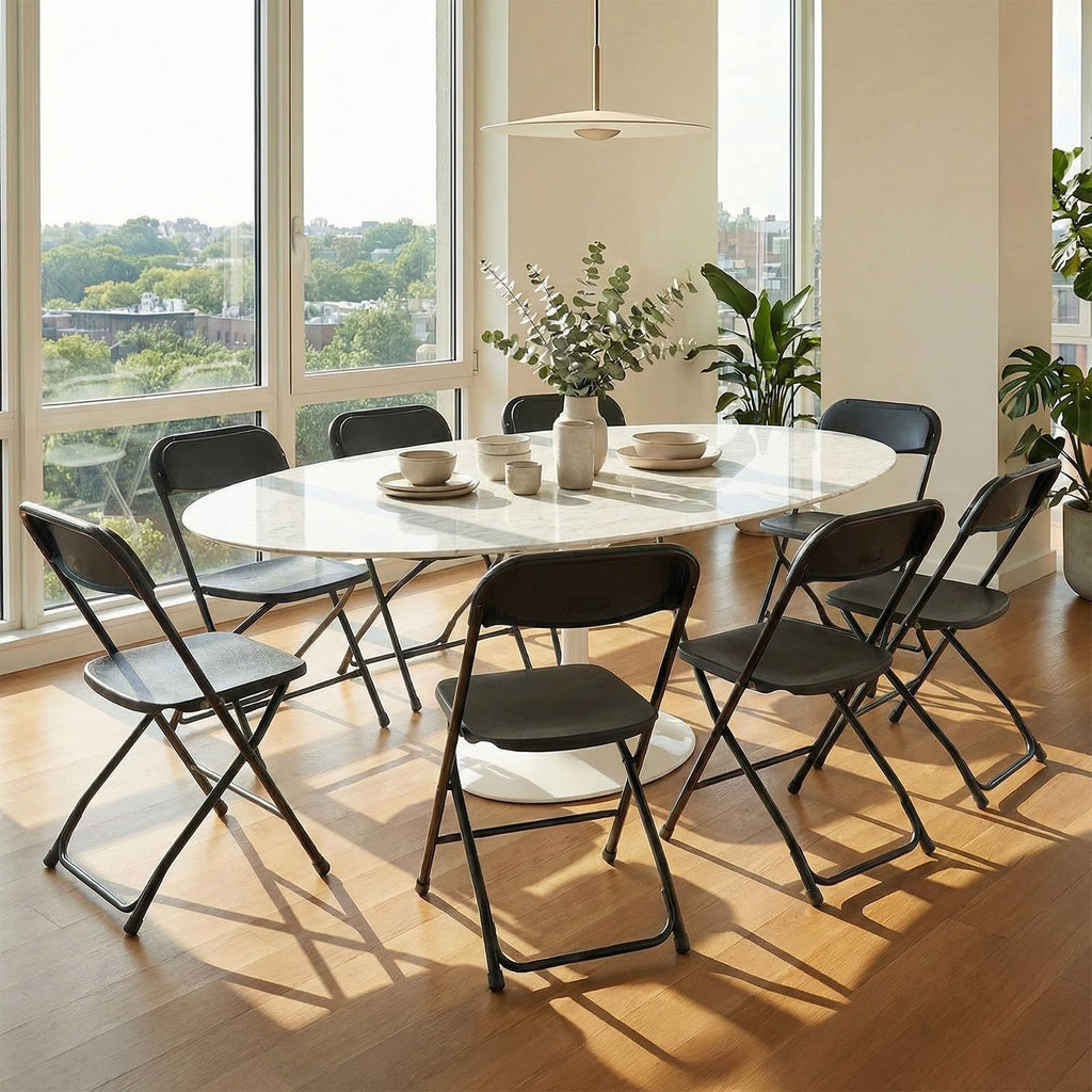Plastic Folding Chairs Sets of 4, Patio Dining Foldable Sets, Outdoor