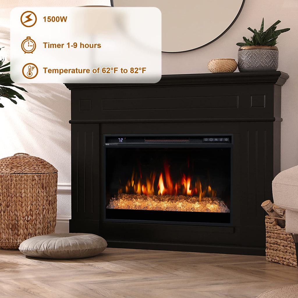 OxharkFlame 26in Electric Fireplace Inserts Wall Mounted Recessed Crystal