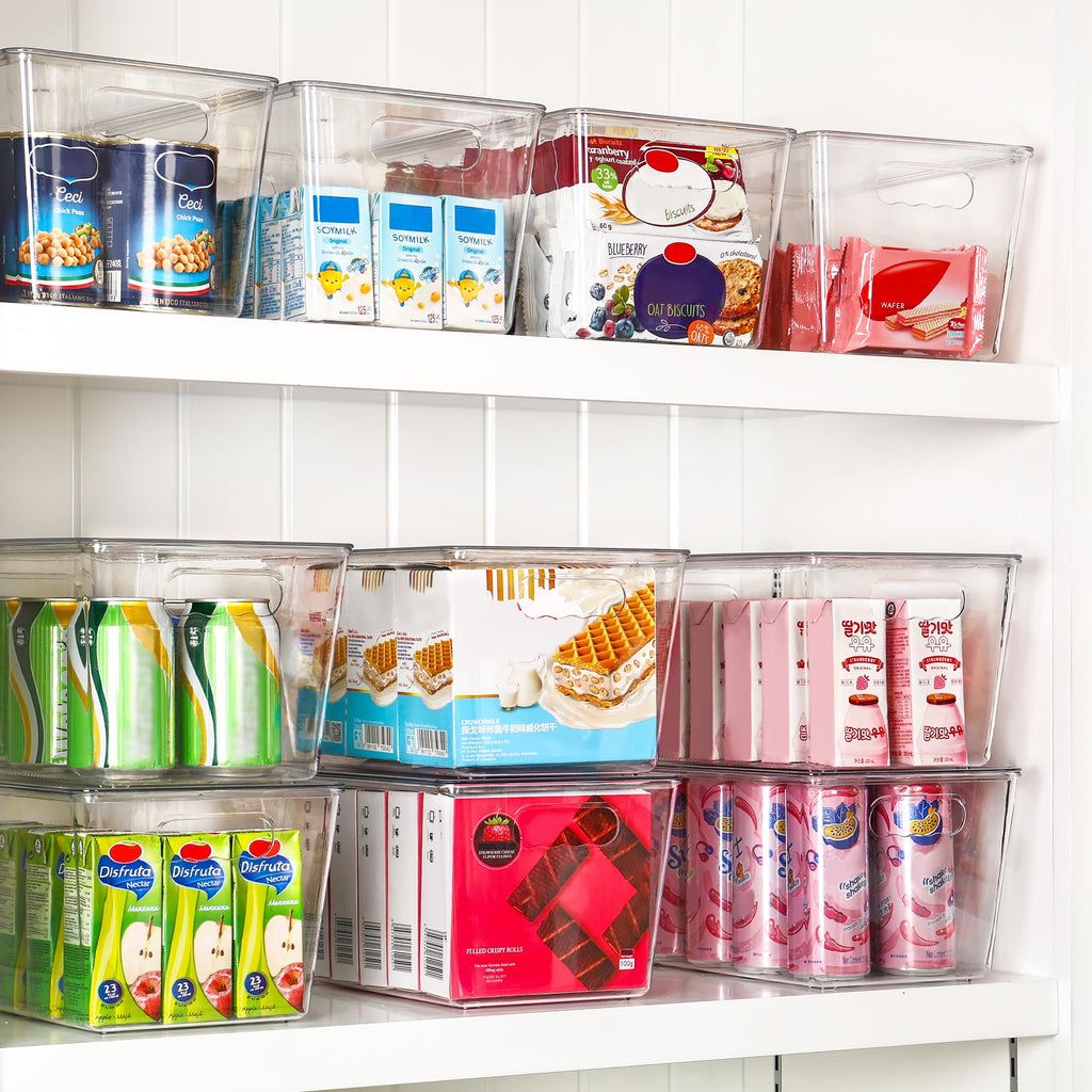 12 Pack Clear Stackable Storage Bins with Lids and Handles, Large