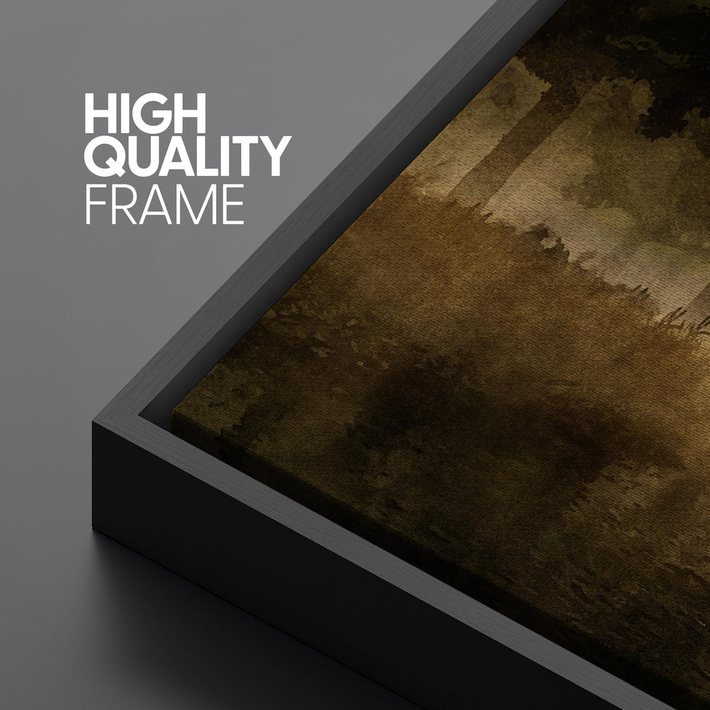 Extra Large Framed Canvas Misty Forest in Earth Tones Watercolor Illustrations Modern Art Calm Warm - 60"" x30