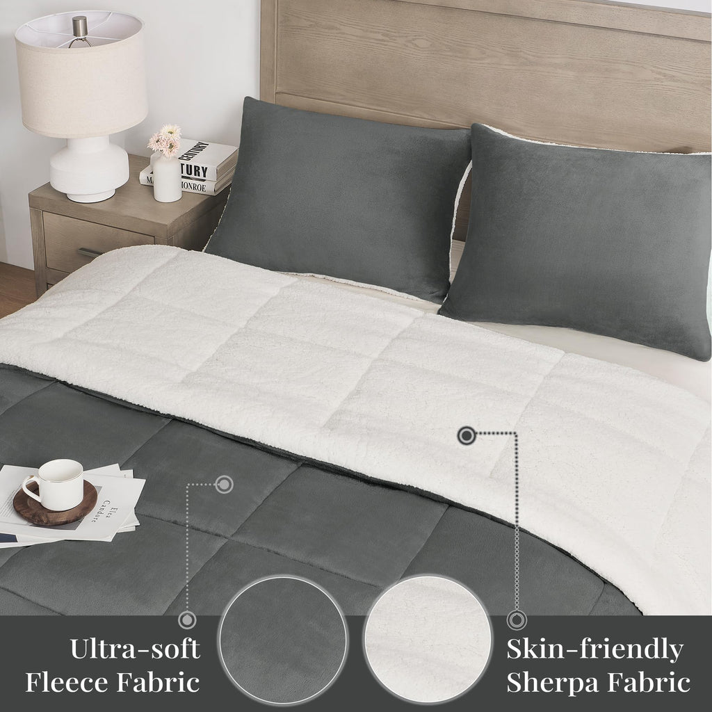 Micromink Sherpa Comforter Set, Dark Grey