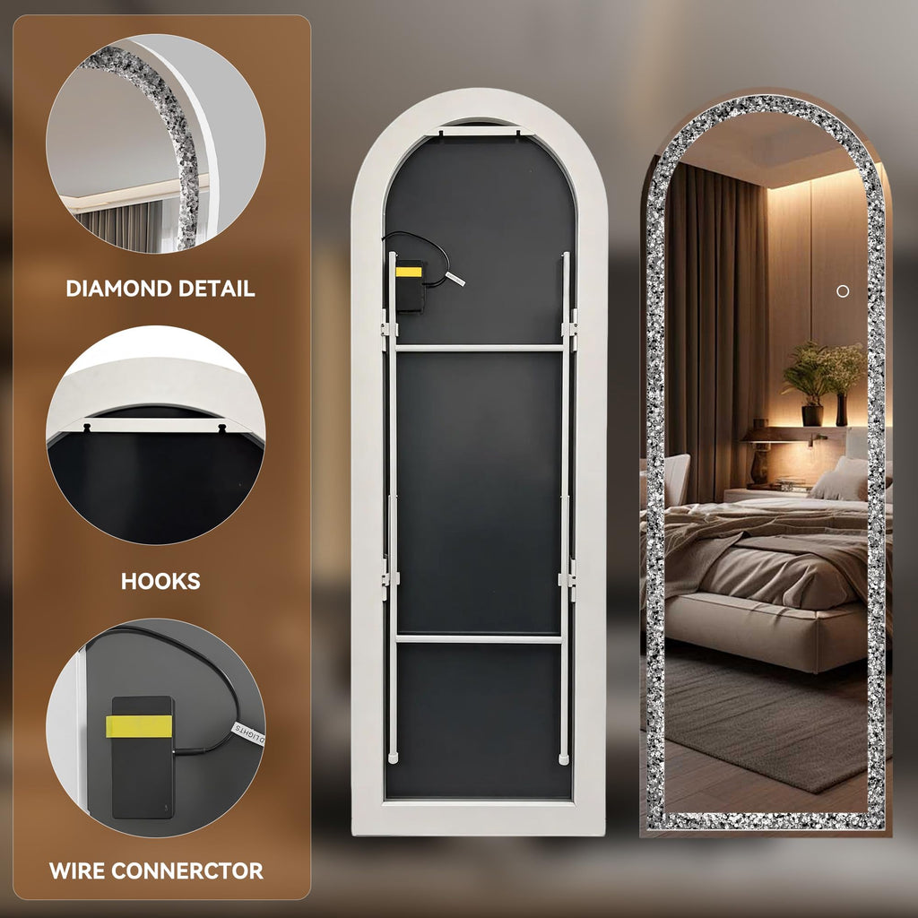 55"x20" Arched LED Full Length Mirror, Diamond Frame