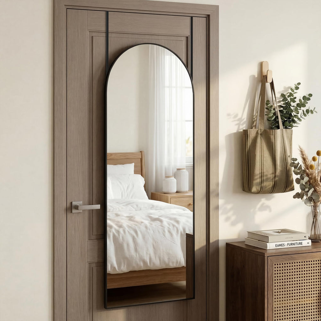 58"x20" Over The Door Mirror, Full Length Mirror with Stand, Black