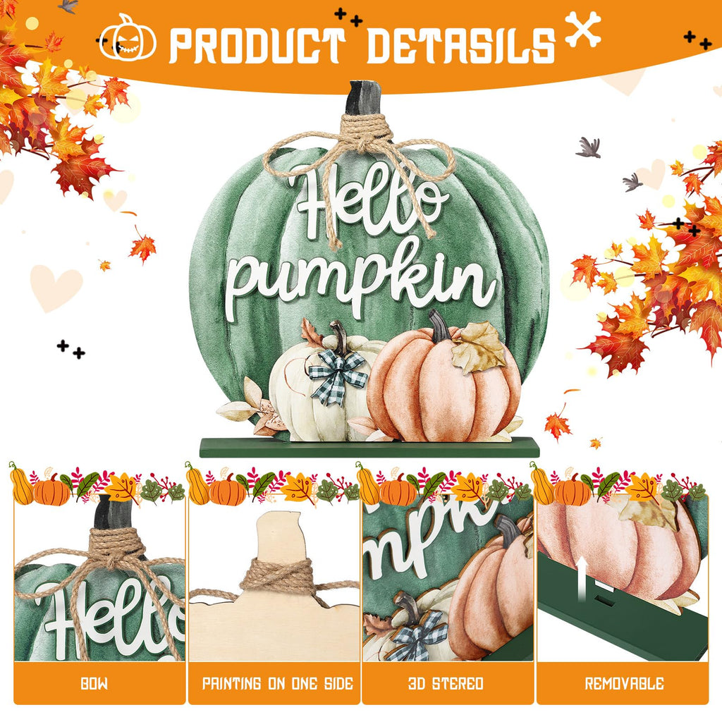 Fall Decoration Wooden Green Pumpkins Decor Fall Hello Pumpkin Sign