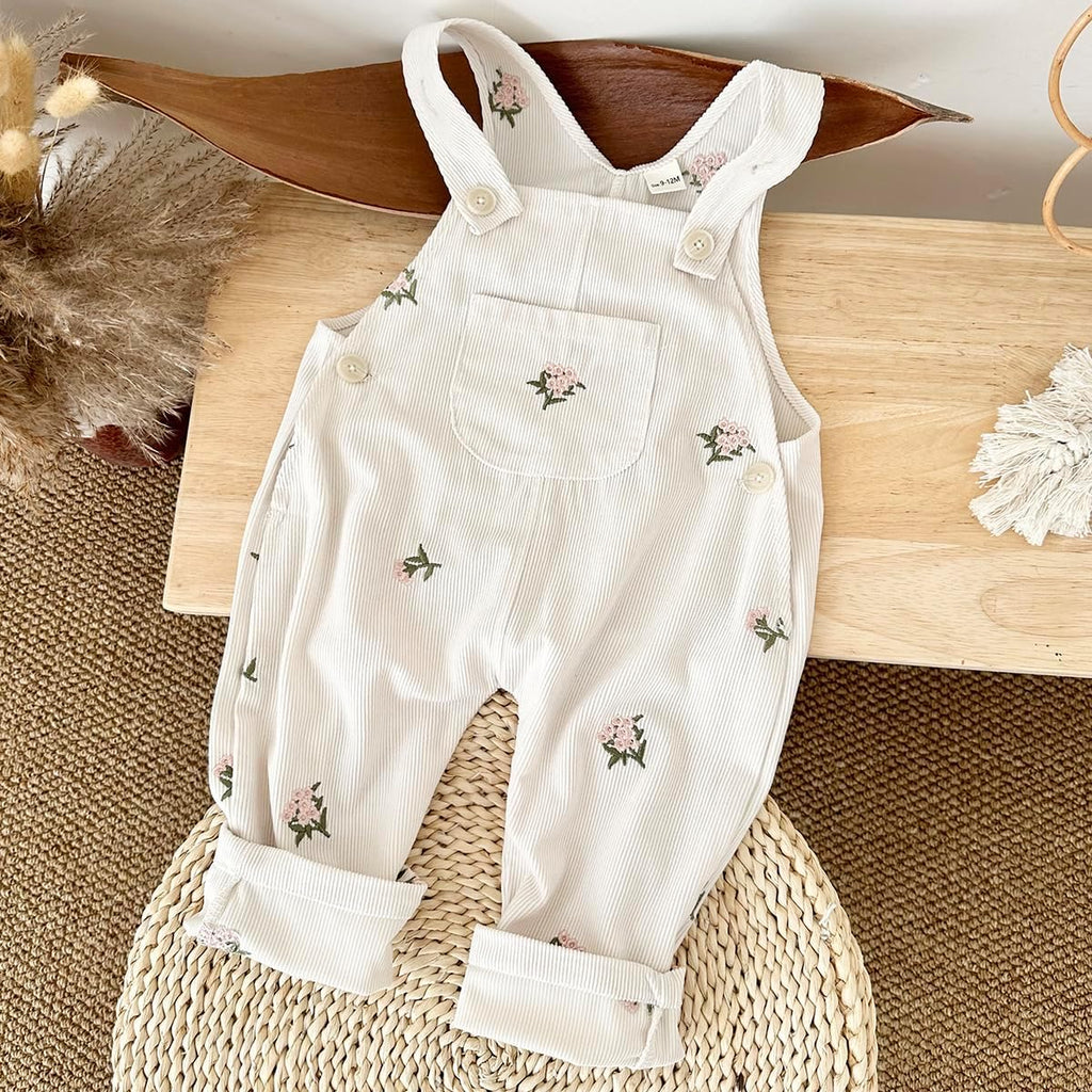 Baby Girl Overalls Corduroy with Floral Embroidery,Toddler Jumpsuit Romper,Soft Overall for Girls ( - )