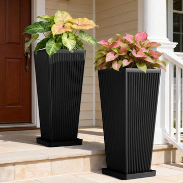 Tapered Tall Planters for Outdoor Plants 2 Pack- 23.6 Inch Square Indoor Flower Pots with Drainage Holes and