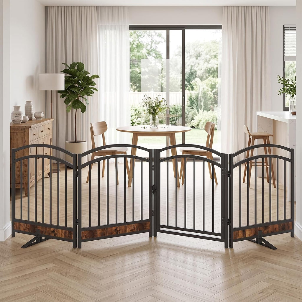 4-Panel Dog Gate Indoor with Door, 23.6'' Tall Freestanding Pet Gate