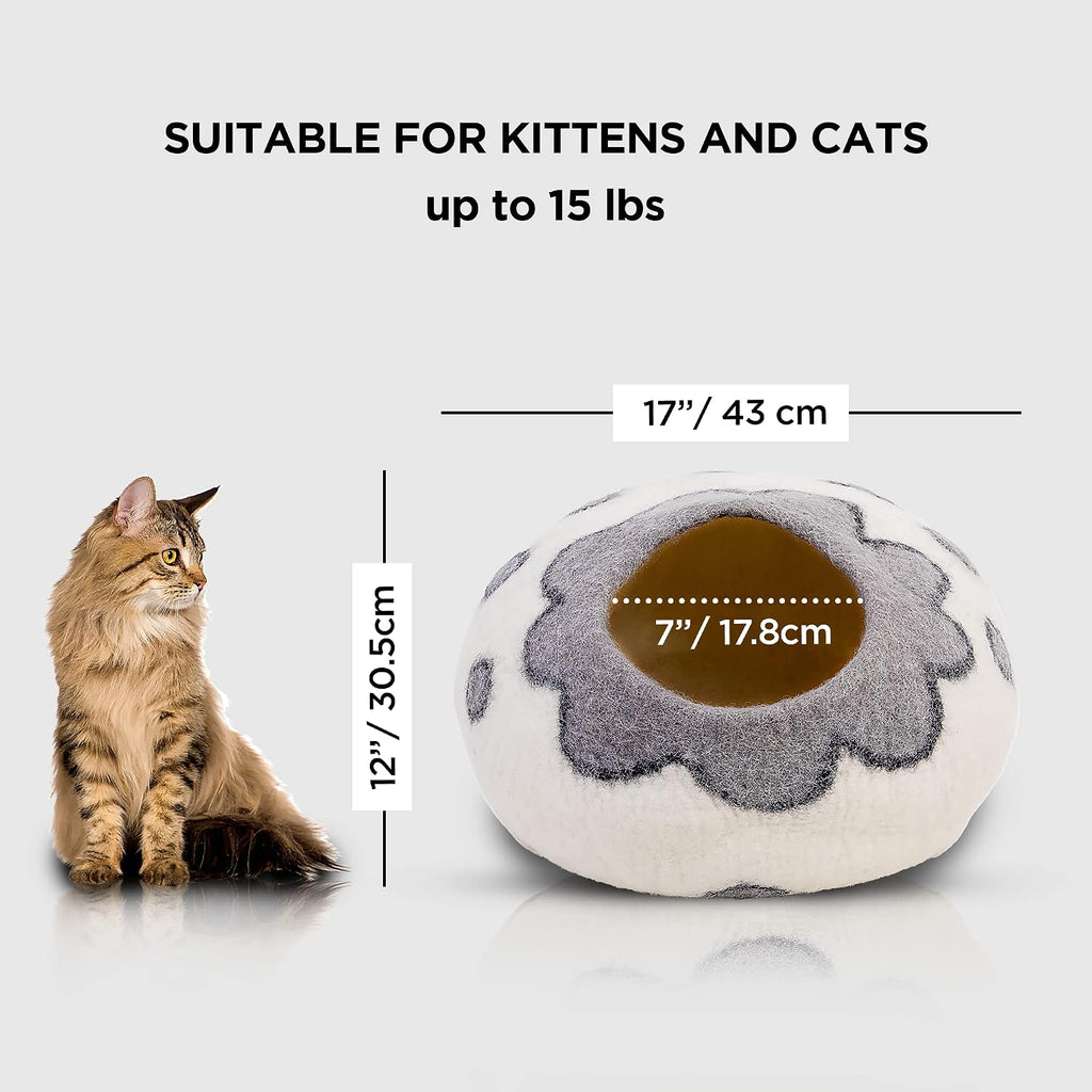 Premium Felt Cat Cave Bed - Wool Kitty Beds Handcrafted Kitten Caves Bed for Indoor Cats - Made from Merino Wool