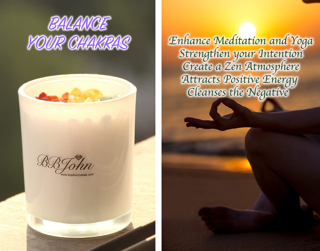 Chakra Crystal Candle - Manifestation Intention - Healing Crystals Gemstones - Seven Chakras Stones - Meditation