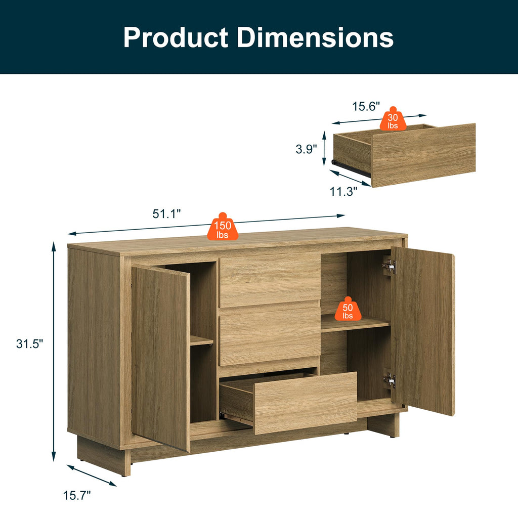 Buffet Cabinet with Storage, Modern Wood Sideboard Credenza with 2 Doors and 3 Drawers, Coffee Bar Cabinet with