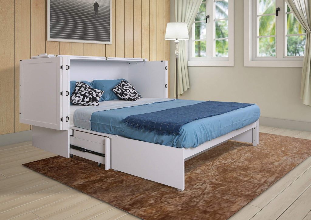 Paradiseo Murphy Cabinet Chest Bed with Charging Station 8 Inch, Queen (Angel White)