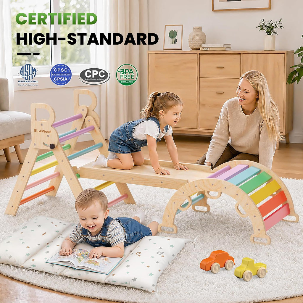 Triangle Set with Cushion, Wooden Climbing Toys for Toddler