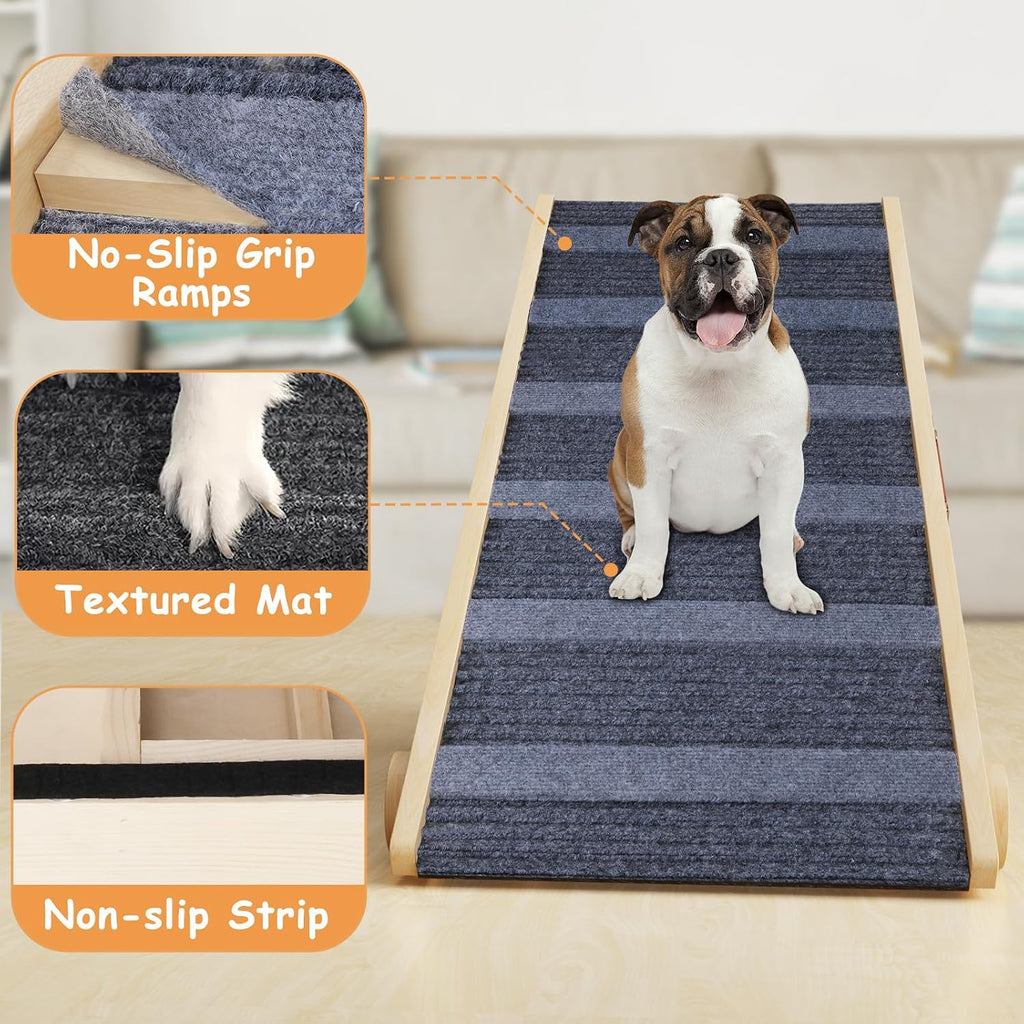 Dog Ramp for Bed, Folding Wooden Pet Ramp for Small Large Dogs Cats