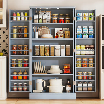 47" Kitchen Pantry Cabinet with Doors and Adjustable Shelves, Freestanding Pantry Storage Cabinet, Farmhouse Buffet