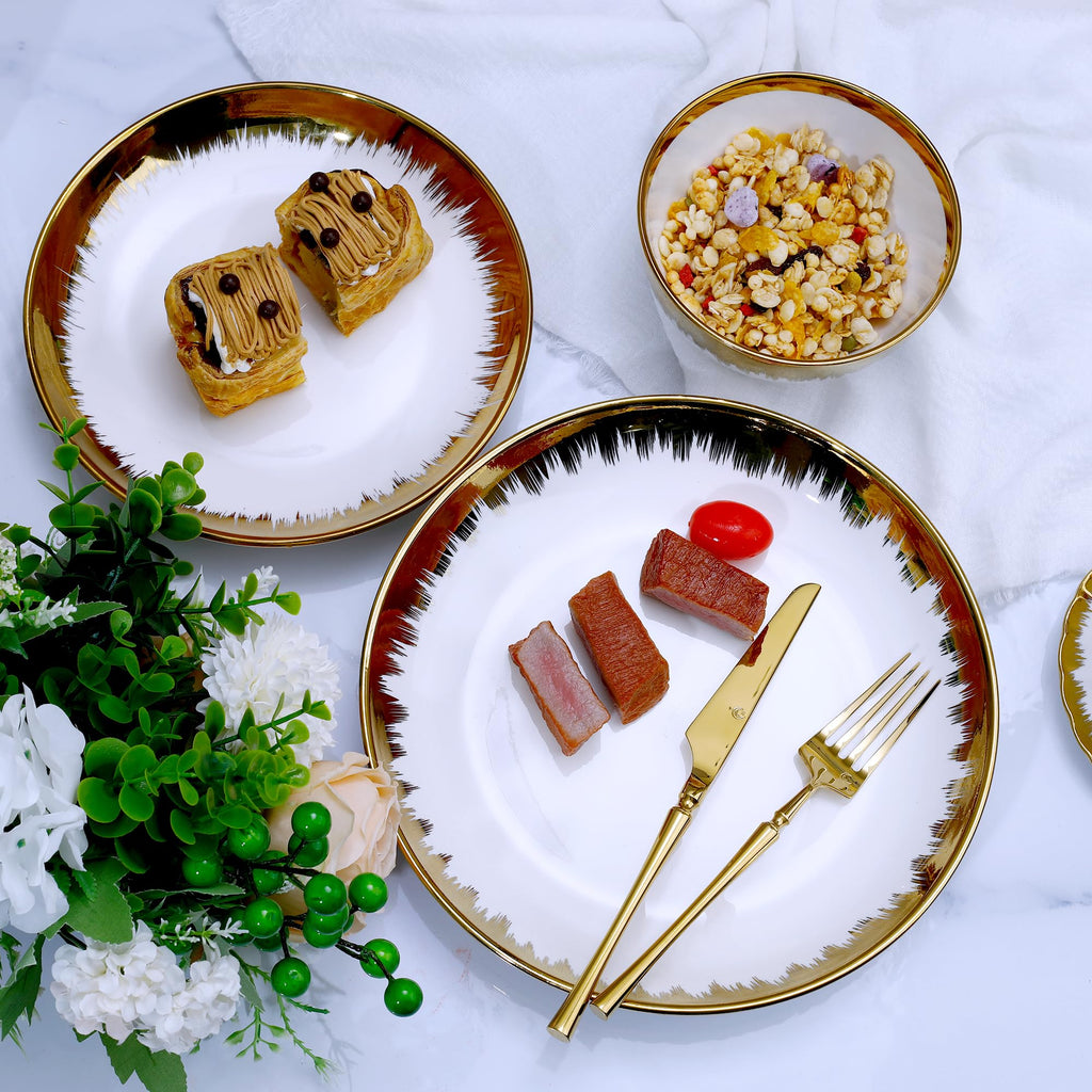 Luxury 12 Piece Porcelain Dinnerware Sets Service for 4, Modern Stoneware Plates and Bowls Sets,Ceramic Dish Set