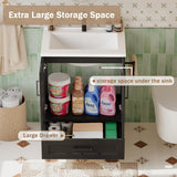 24-Inch Farmhouse Bathroom Vanity with Sink – Freestanding Wooden Cabinet with 2 Doors and 1 Drawer, Black