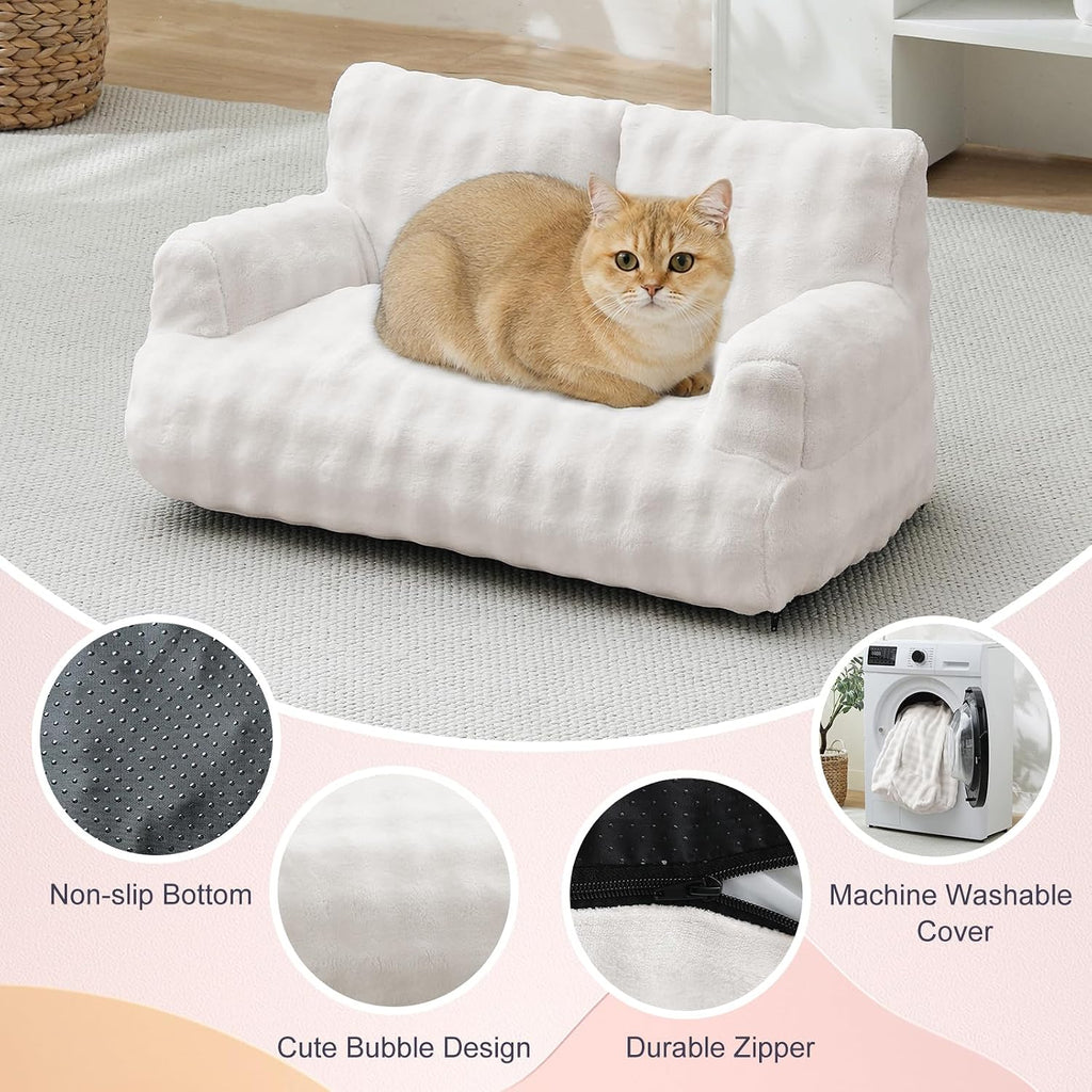 Cat Couch Bed, Cute Pet Sofa for Indoor Cats, Cream White