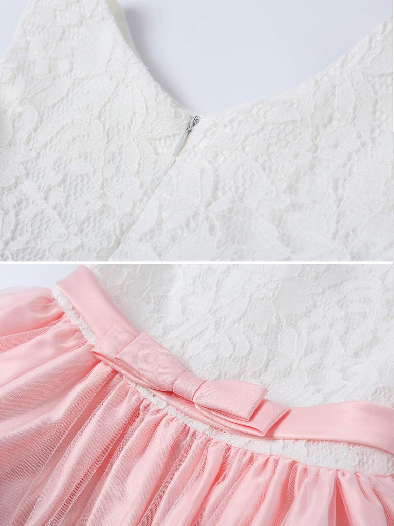 Baby Girls Ruffle Lace Bowknot Flower Dress for Pageant Party Wedding