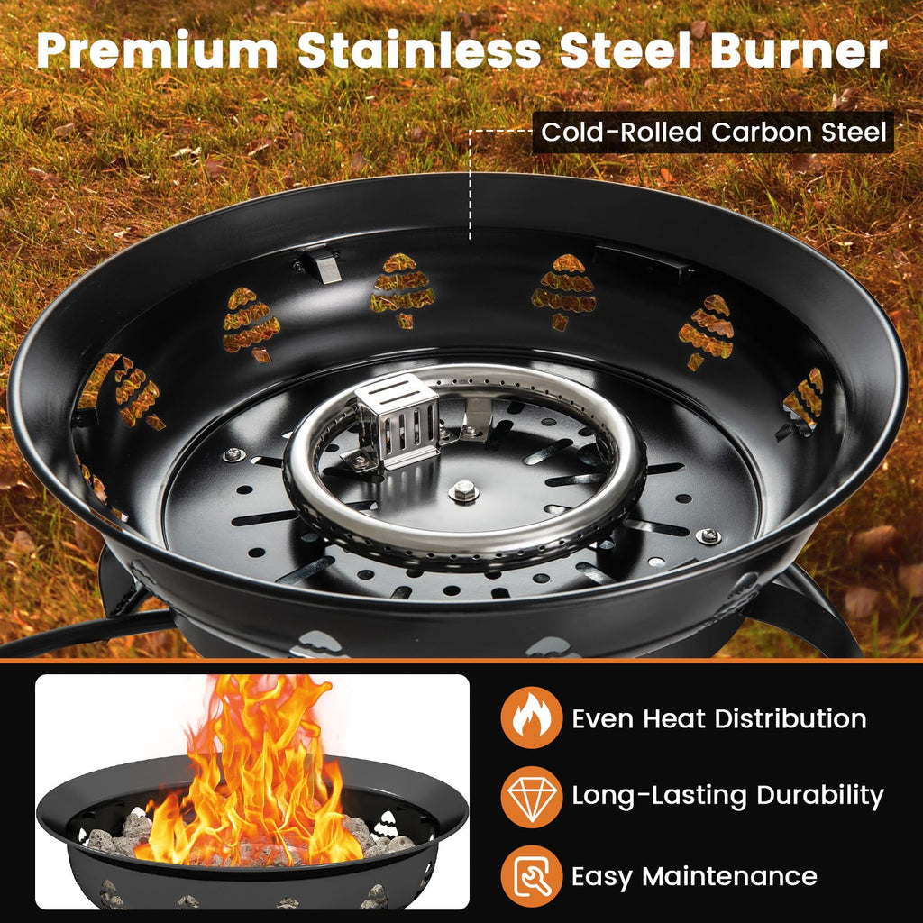 Portable Propane Fire Pit, 21 Inch Smokeless Fire Bowl with Cover